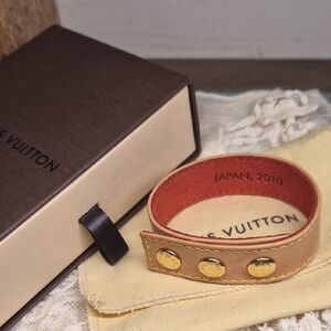 Louis Vuitton Beige Leather Bracelet with Gold Accents